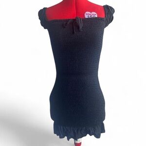 Roxy Y2K Black Smocked Ruffle Hem Mini Dress